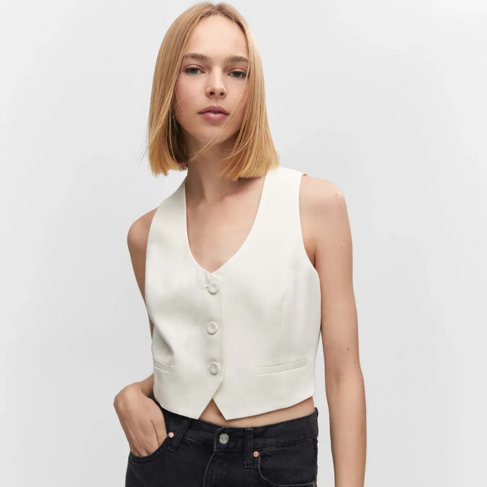 Womens Cream Tailored Vest Small